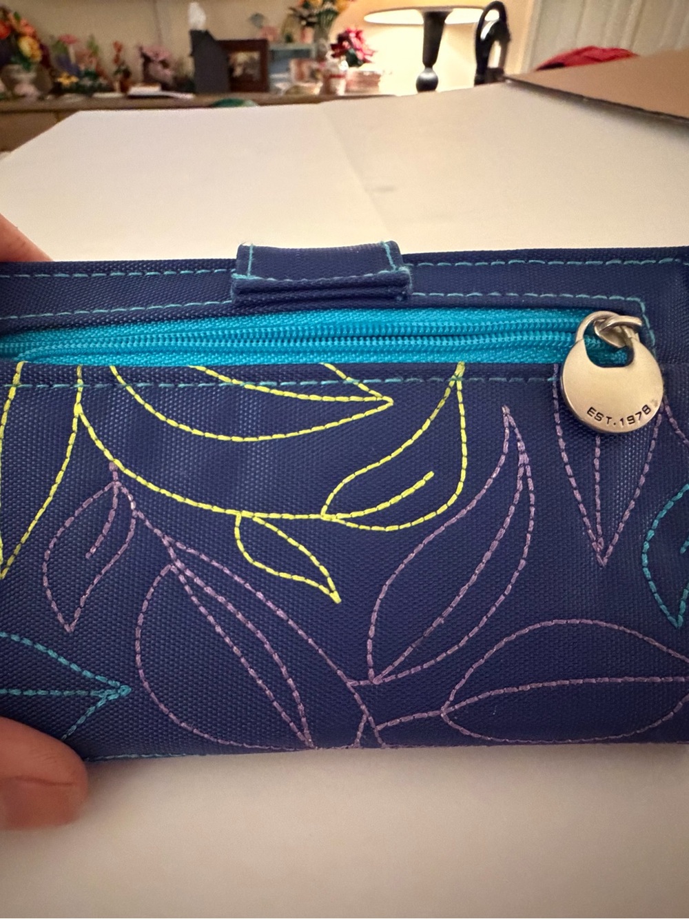 Travelon Navy Floral-Stitch Wallet -
